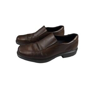 Ecco Helsinki Shoes Men 12 Brown Leather Slip On Loafers Dress Apron Toe Comfort
